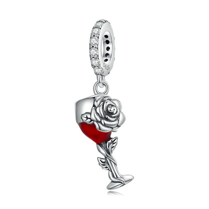 Sterling 925 Silver Red wine Glass Charm- Romantic Charm