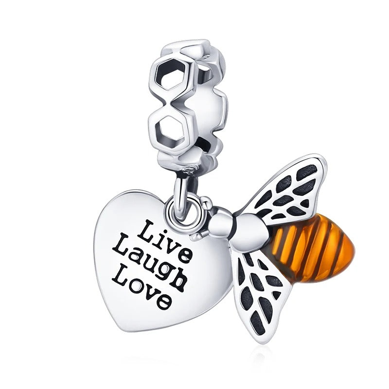 Sterling 925 Silber Orange Biene, Leben Lachen Liebe Charme