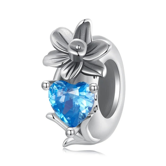 Sterling 925 Silver March Narcissus with Blue Birthstone Charm