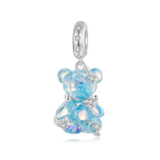 Sterling 925 silver Crystal Blue shiny cute Bear