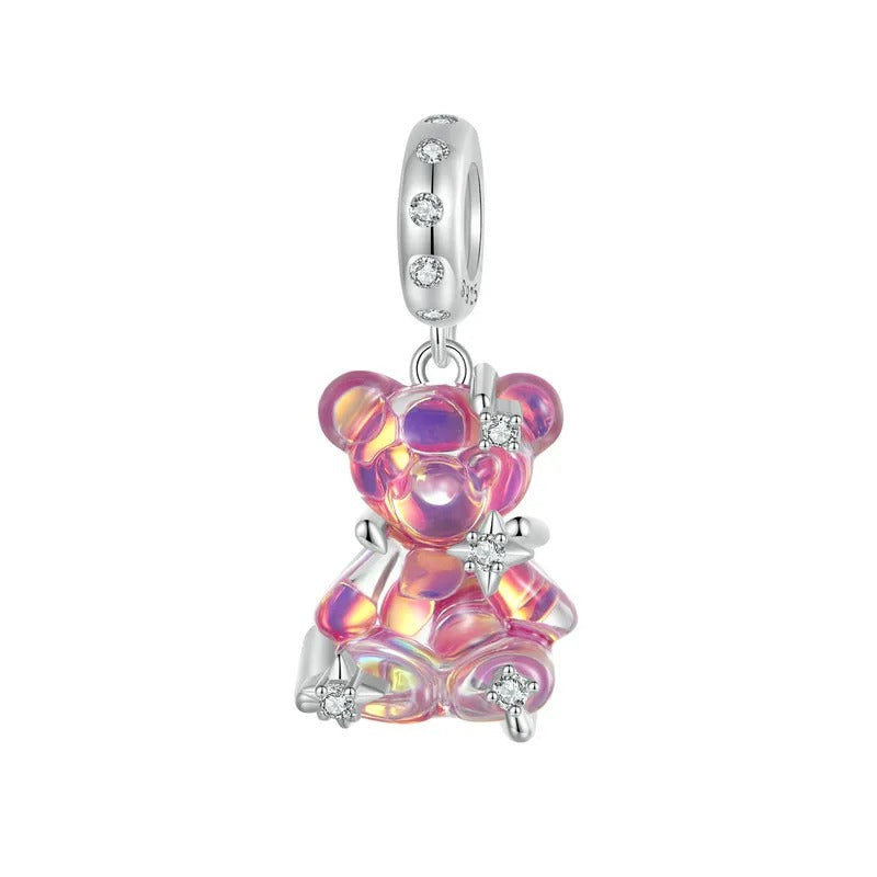 Sterling 925 silver Crystal Red shiny cute Bear