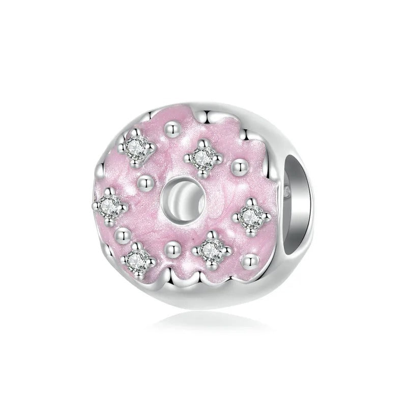 Sterling 925 Silber Rosa glasiert Krapfen Charme