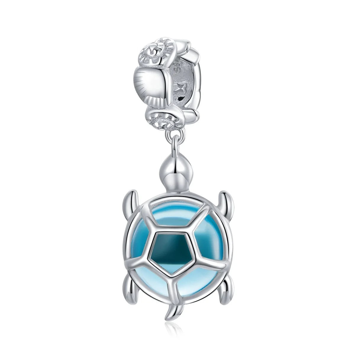 Sterling 925 Silver Blue-ish transparent Sea Turtle Charm