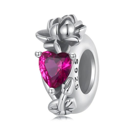 Sterling 925 Silber Juli Lotusblume mit Fuchsia Geburtsstein Charm