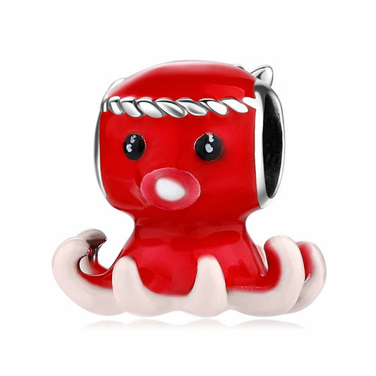 Sterling 925 silver Enamel Red Octopus Charm