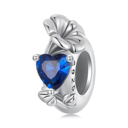 Sterling 925 Silver September Morning Glory flower with Blue Birthstone Charm