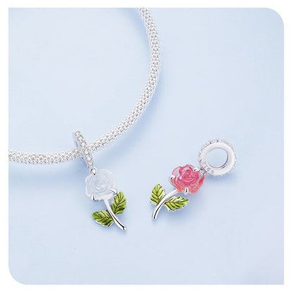 Sterling 925 Silver Changing color rose flower Charm